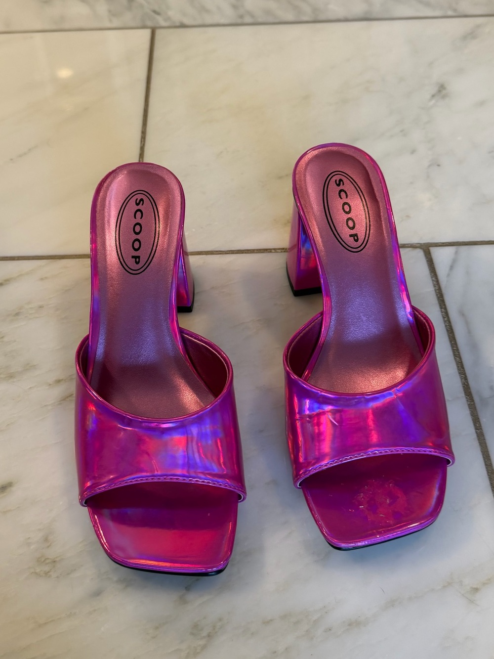 Scoop Women’s Holographic Pink Slide Heels